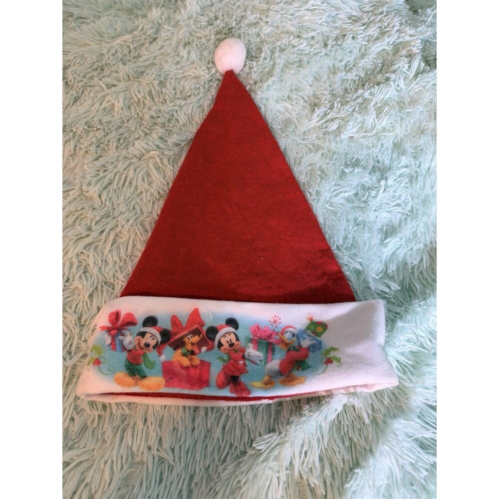 Disney Mickey Mouse W/ 3 Friends 15"  Christmas  Santa  Claus Hat Red